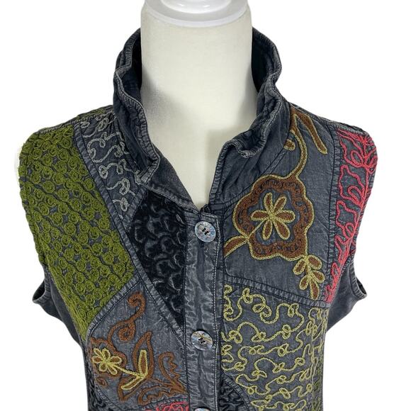 Parsley & Sage Embroidered Button Front Reversible Vest Size Large Boho Artsy - Picture 5 of 16
